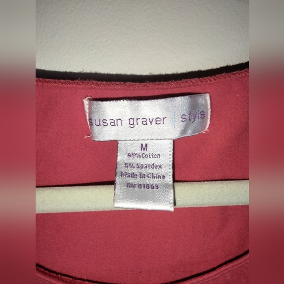 Susan Graver (Size M) Red & White Floral Print Semi-Sheer Overlay (2PC) Blouse - Picture 4 of 13